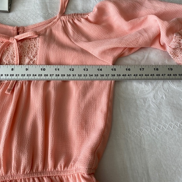 Zunie Girl's Light Salmon Romper 1/2 Sleeve Off Shoulder Lace Trim Lined Size 10 - Picture 12 of 16